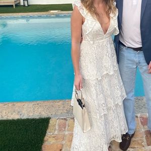 White lace ruffle maxi dress